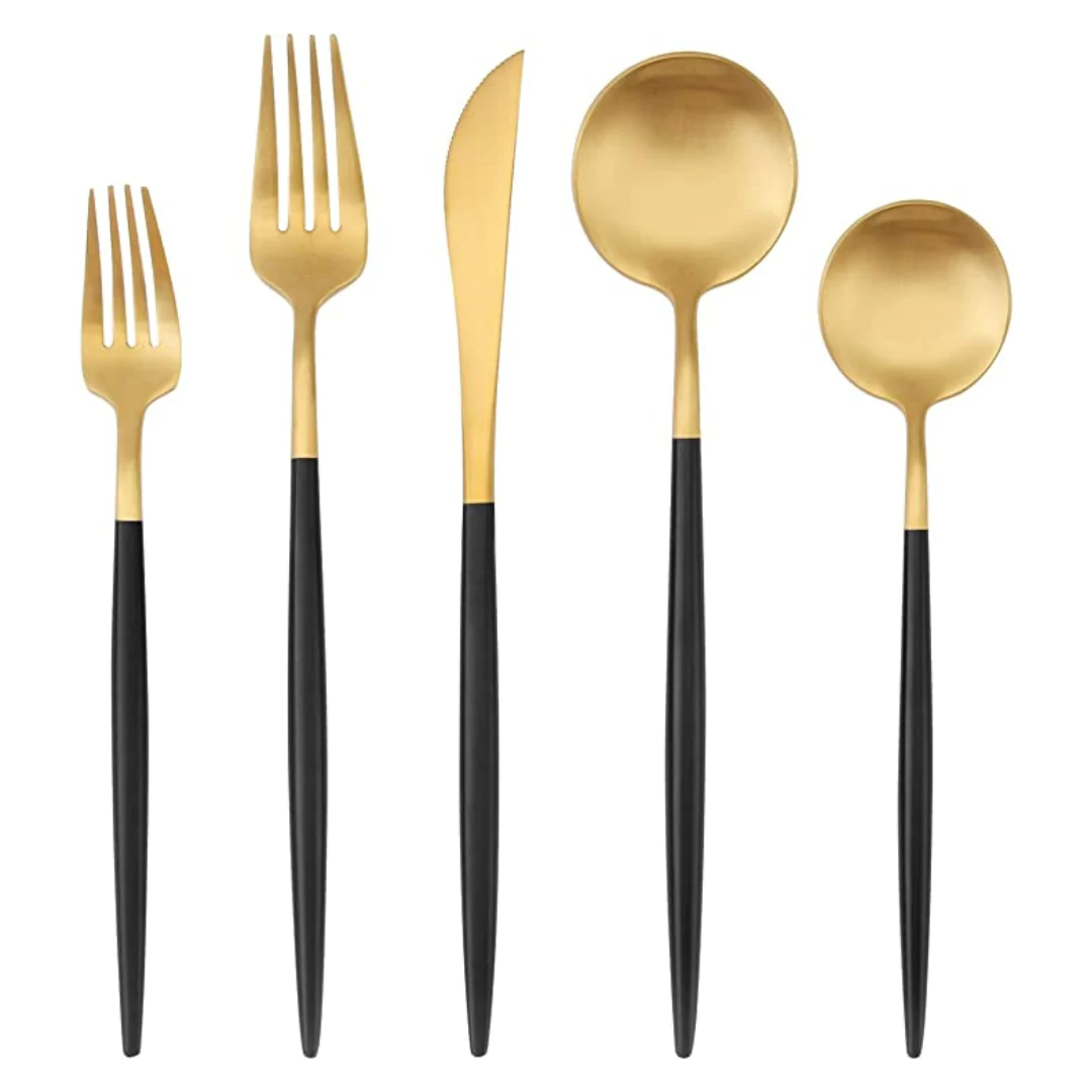 Modern Style Black/Gold Flatware